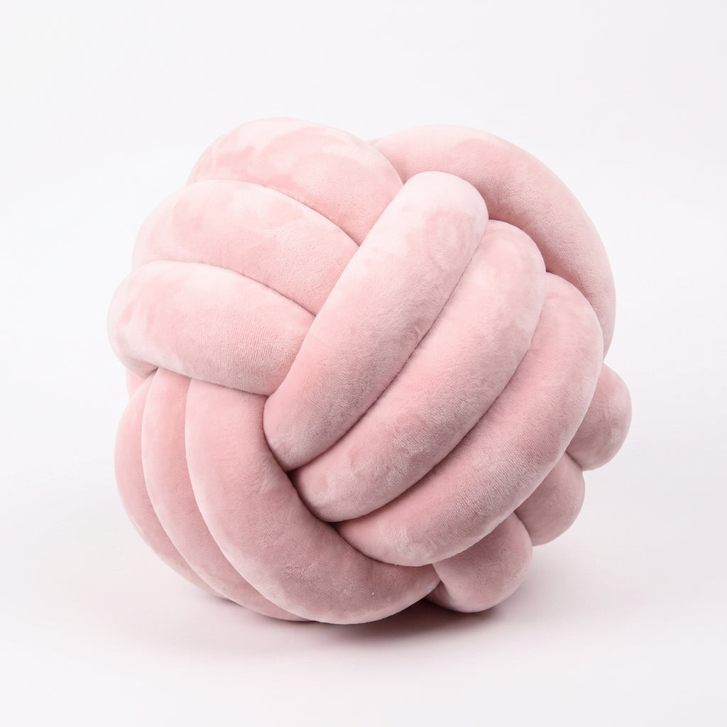Coussin nœud en velours rose clair, boule tressée de 20 cm