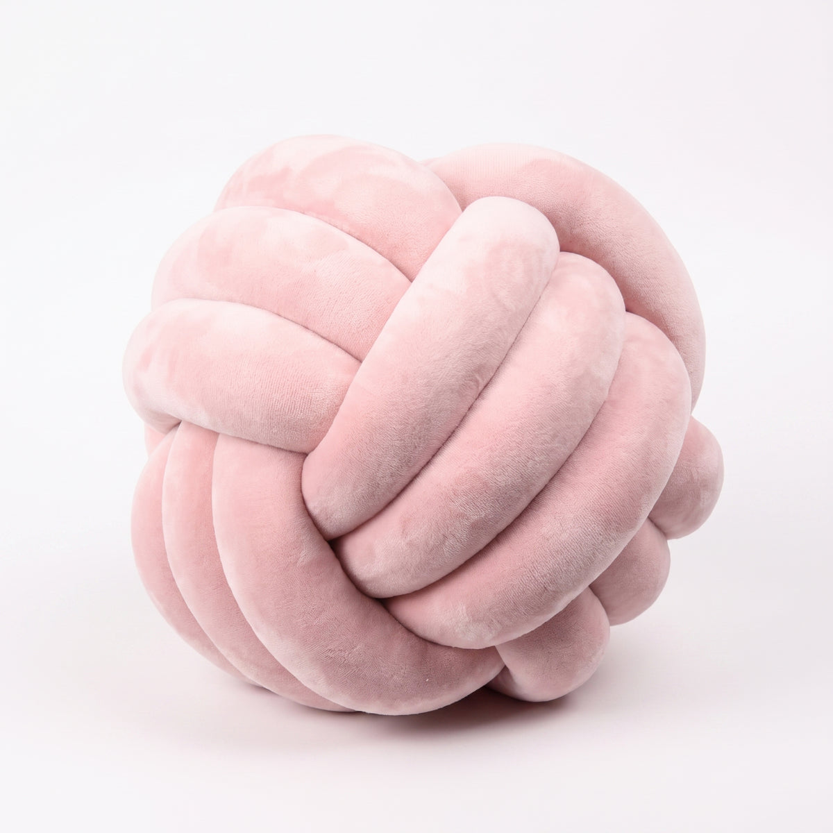 Coussin nœud en velours rose clair, boule tressée de 20 cm