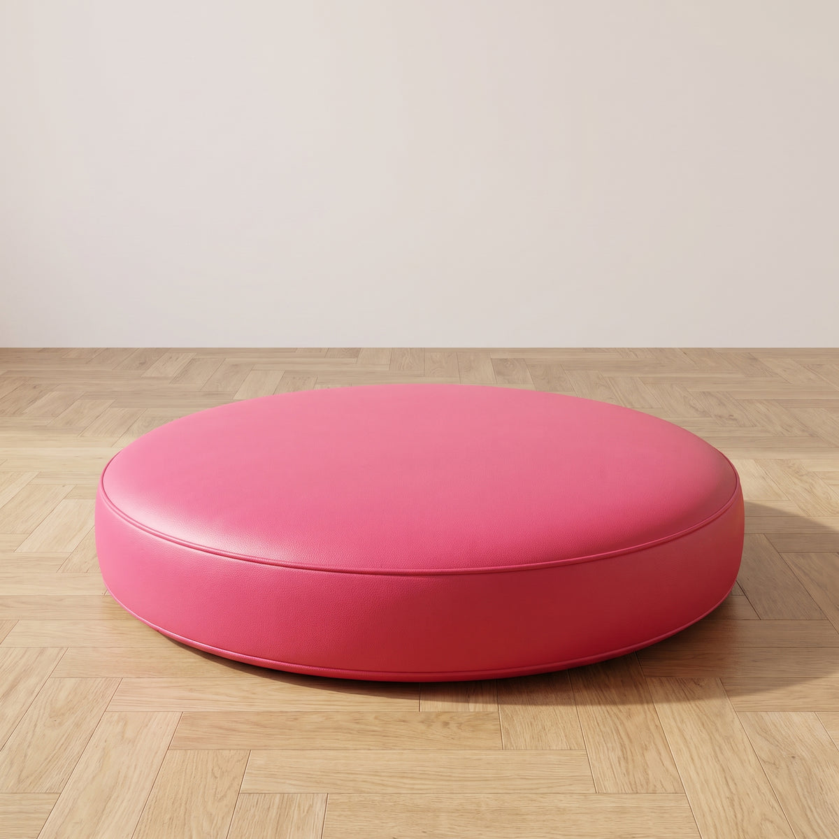 Coussin de sol rond en simili cuir rose fuschia