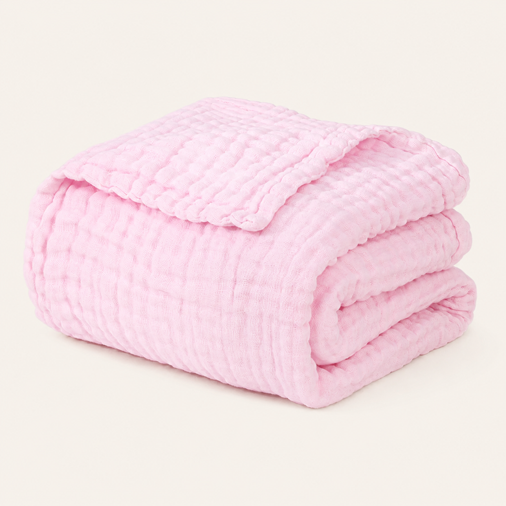 Couverture rose en mousseline de coton pliée