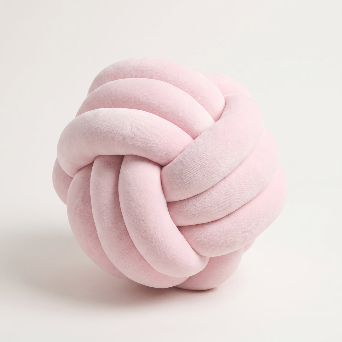 Coussin nœud en velours rose pâle, boule tressée de 20 cm