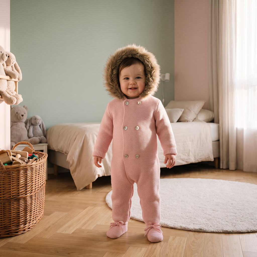 Bébé portant une combinaison intégrale rose aux pieds enveloppants