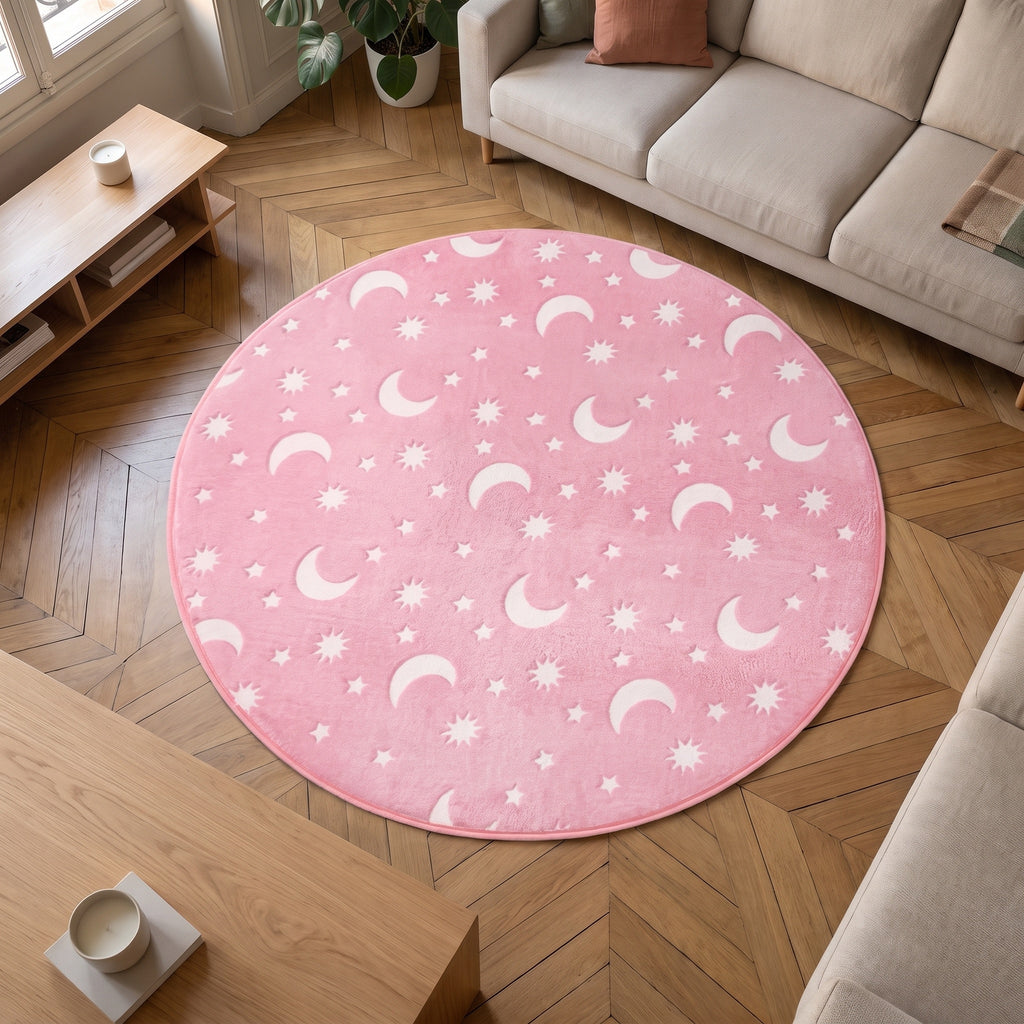 Vue du dessus du tapis phosphorescent rose rond