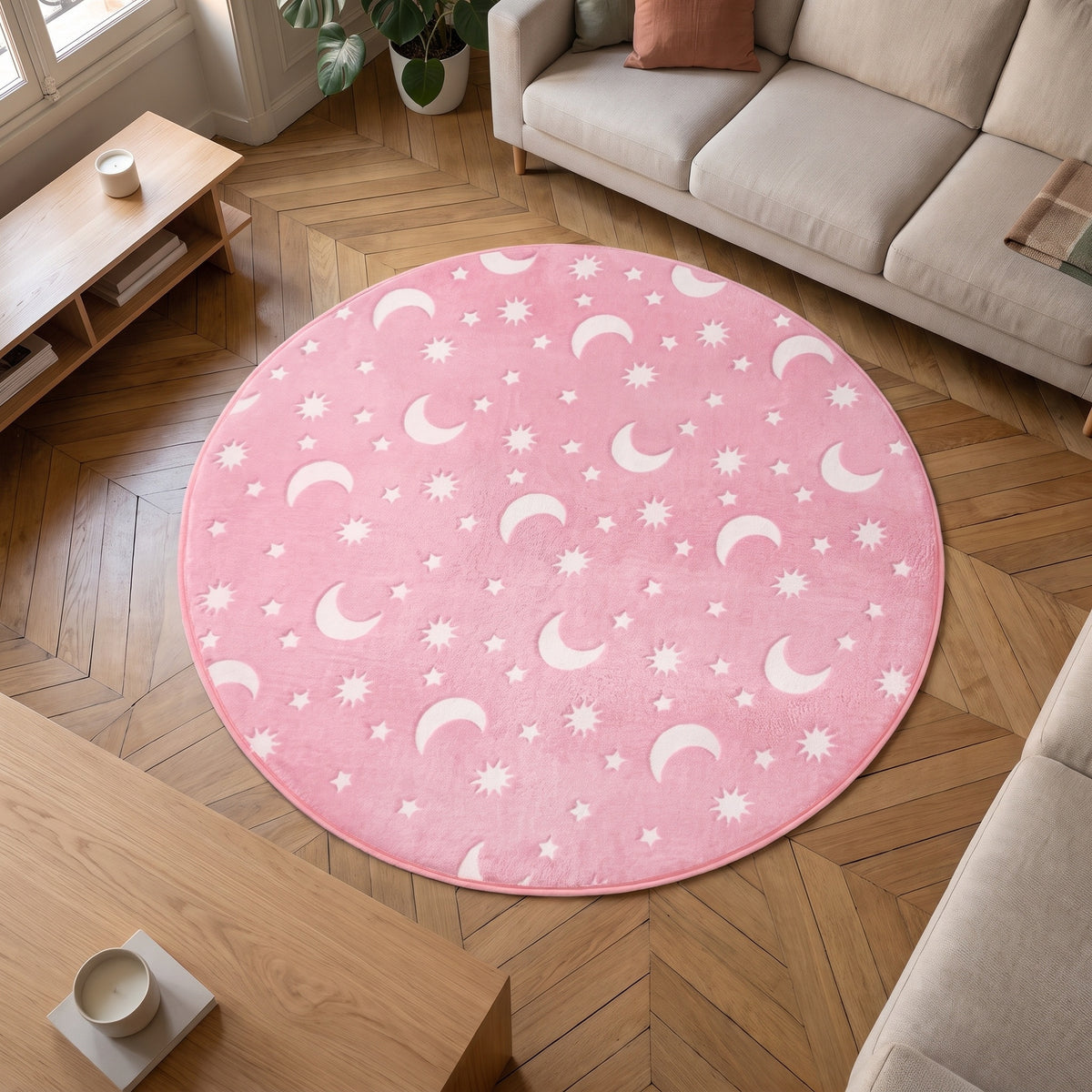 Vue du dessus du tapis phosphorescent rose rond