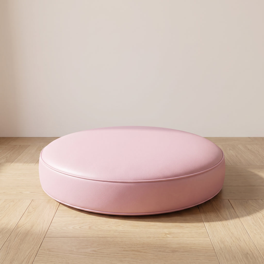 Coussin de sol rond en simili cuir rose