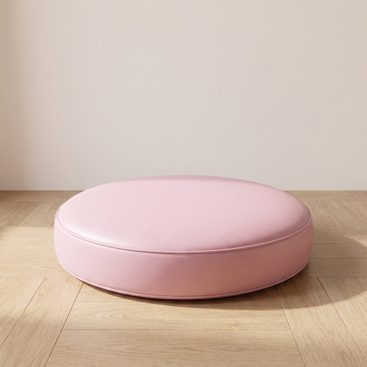 Coussin de sol rond en simili cuir rose