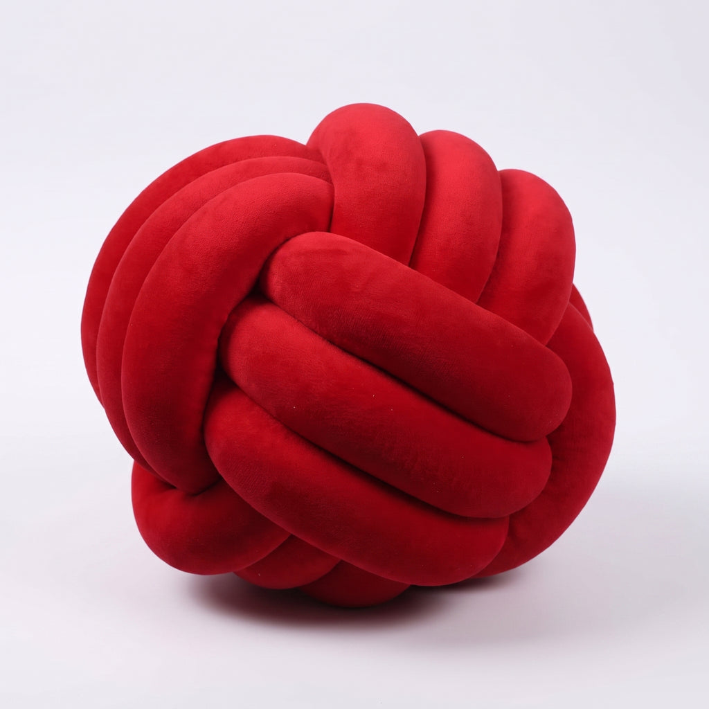 Coussin nœud en velours rouge foncé, boule tressée de 20 cm