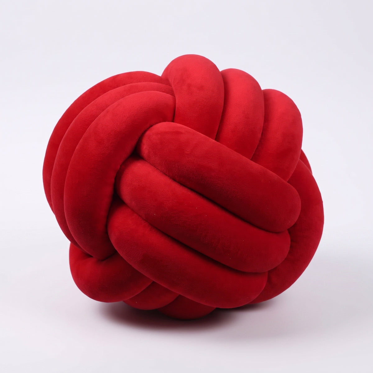 Coussin nœud en velours rouge foncé, boule tressée de 20 cm