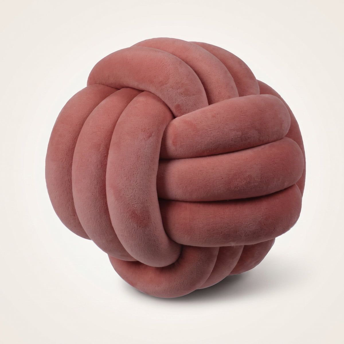 Coussin nœud en velours rouge merlot, boule tressée de 20 cm