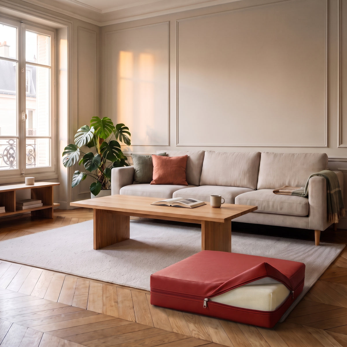 Coussin de sol rouge en simili cuir