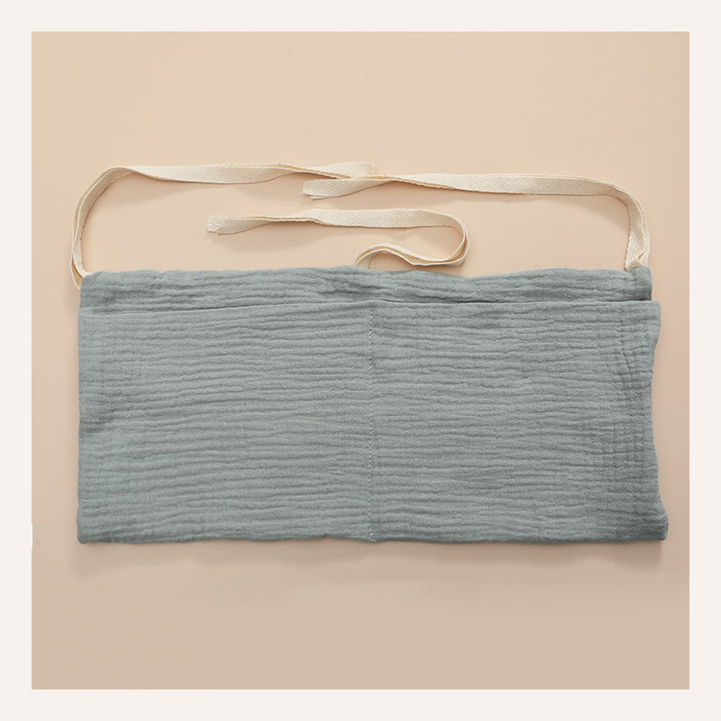 Sac de rangement gris à deux poches avec trois liens écrus