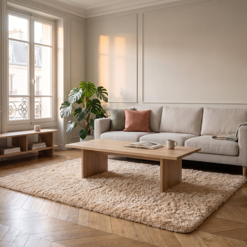 Grand tapis pelucheux nordique - salon - Beige