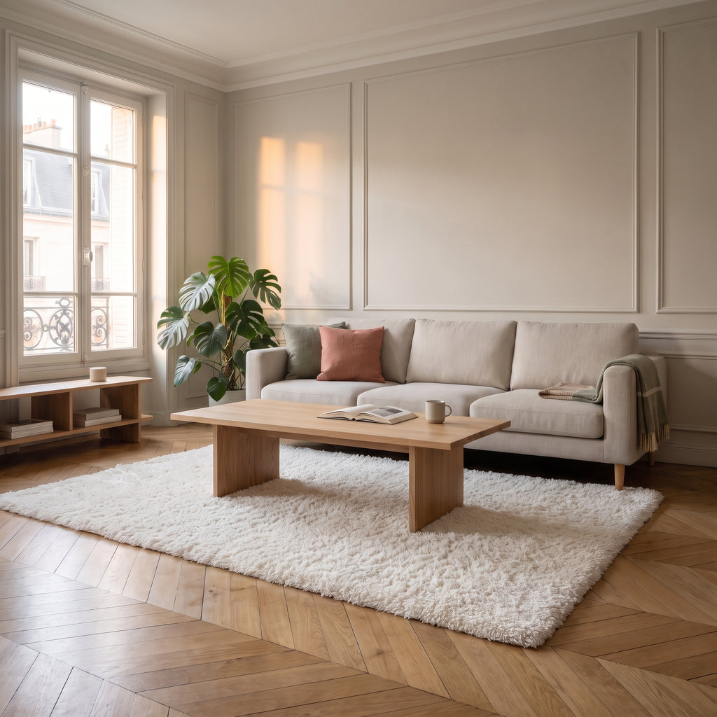 Grand tapis pelucheux nordique - salon - Blanc