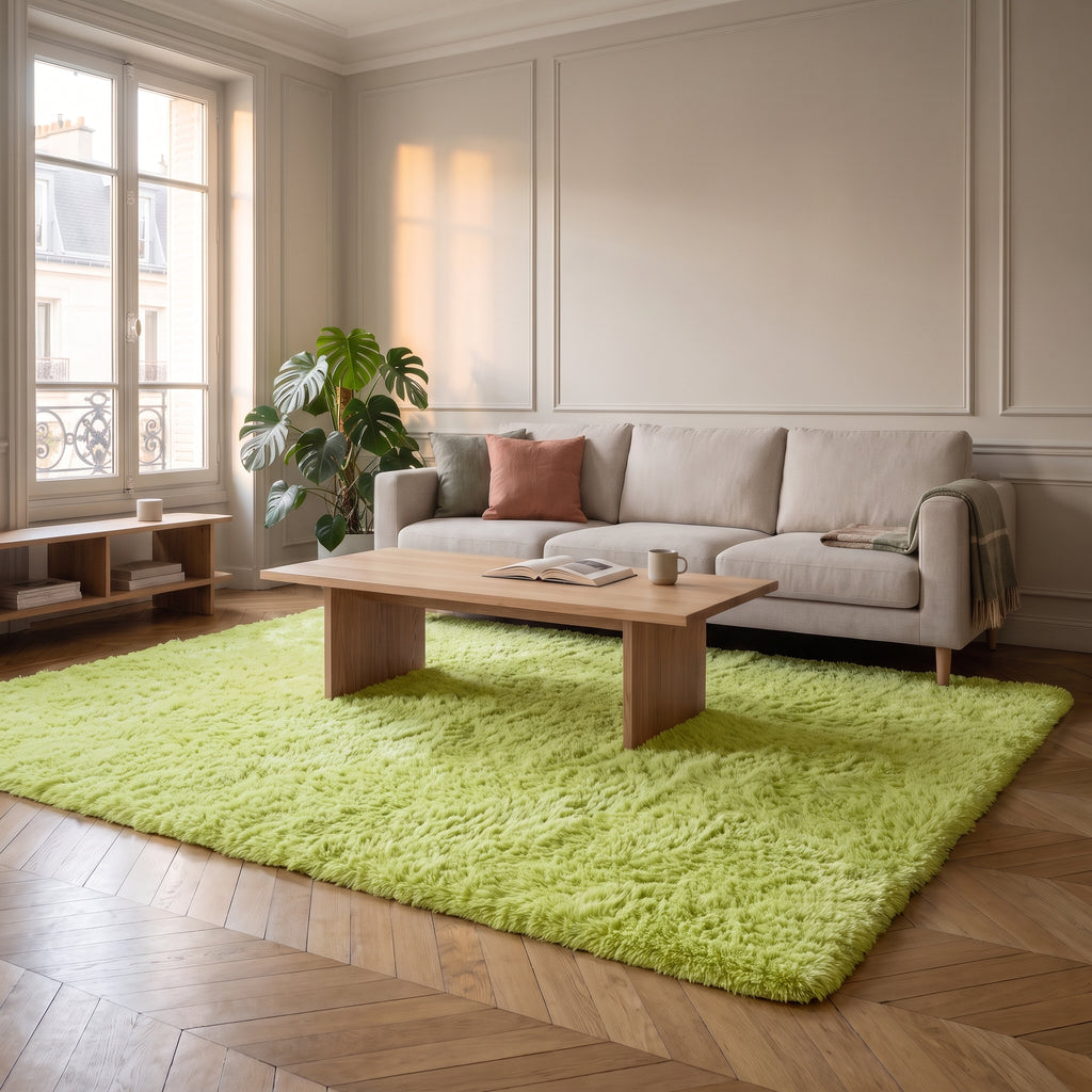 Grand tapis pelucheux nordique - salon - Vert