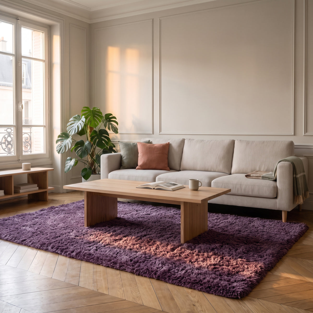 Grand tapis pelucheux nordique - salon - Violet