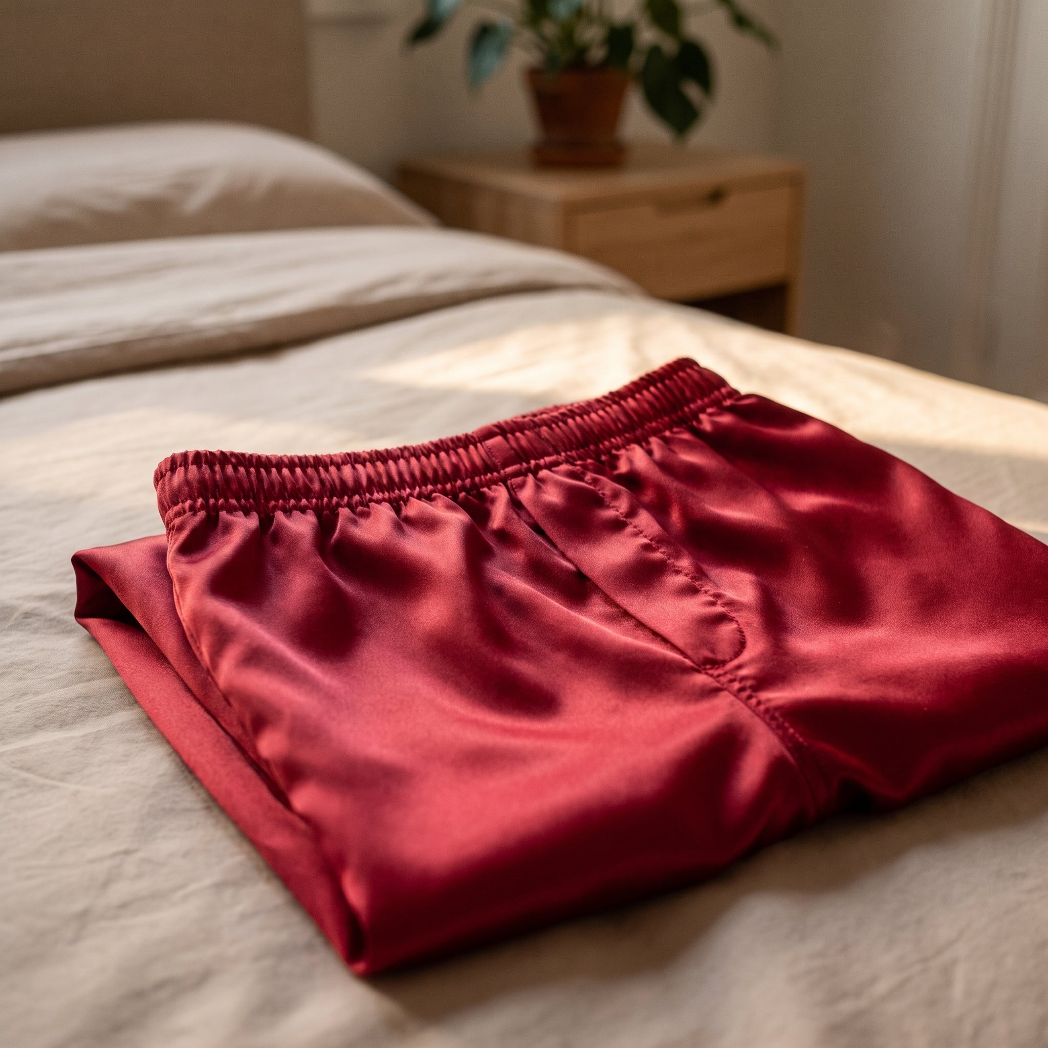 Ceinture entièrement élastiquée et couture du milieu devant du short de pyjama en satin Image