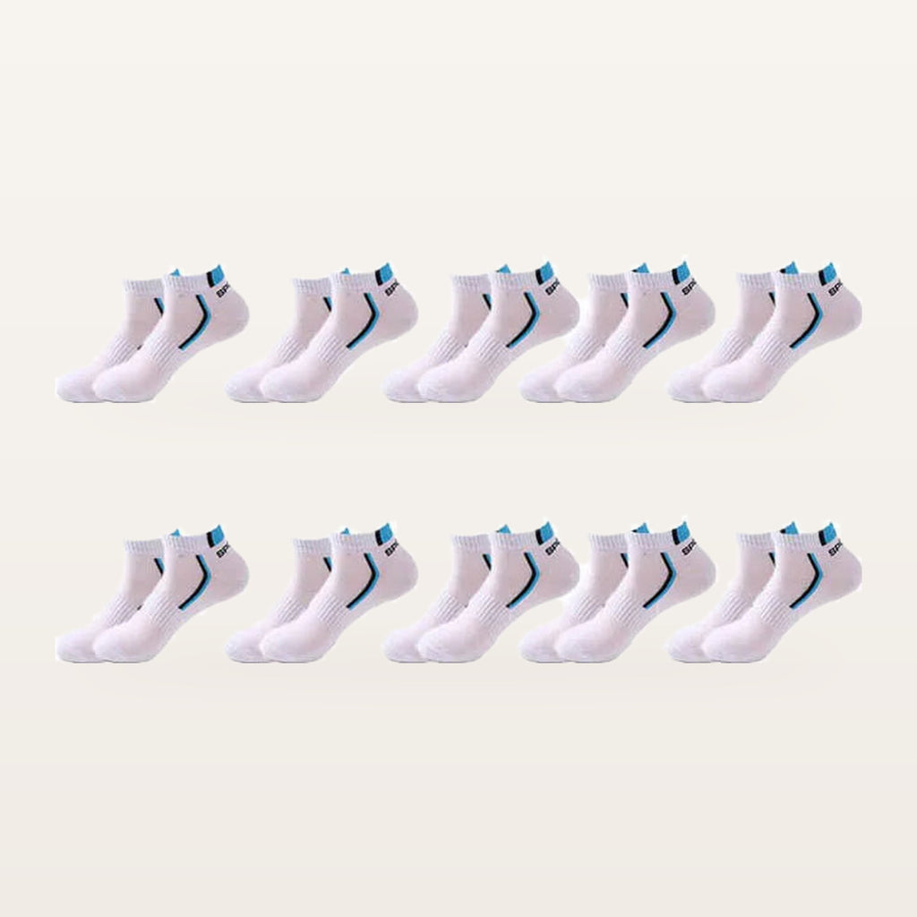 Lot de dix paires de socquettes de sport homme, blanc et bleu