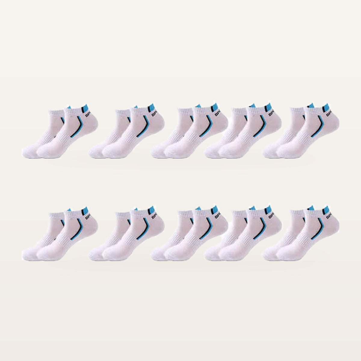 Lot de dix paires de socquettes de sport homme, blanc et bleu