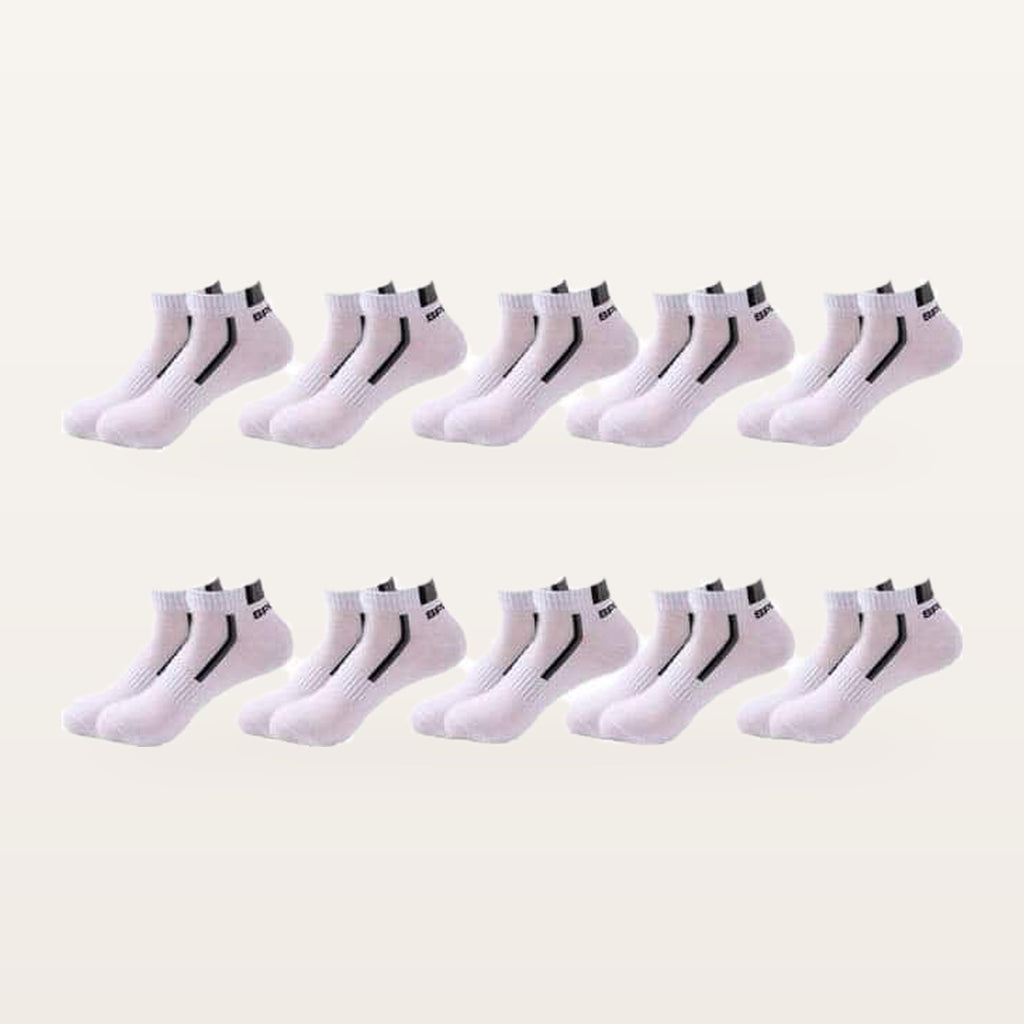 Lot de dix paires de socquettes de sport homme, blanc et gris
