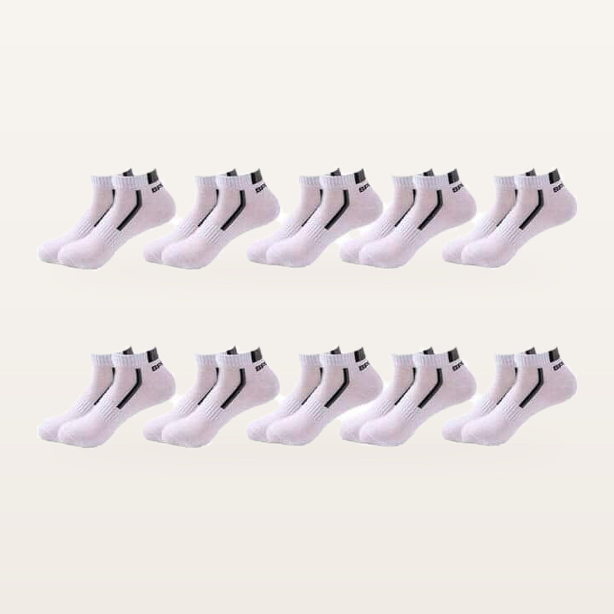 Lot de dix paires de socquettes de sport homme, blanc et gris