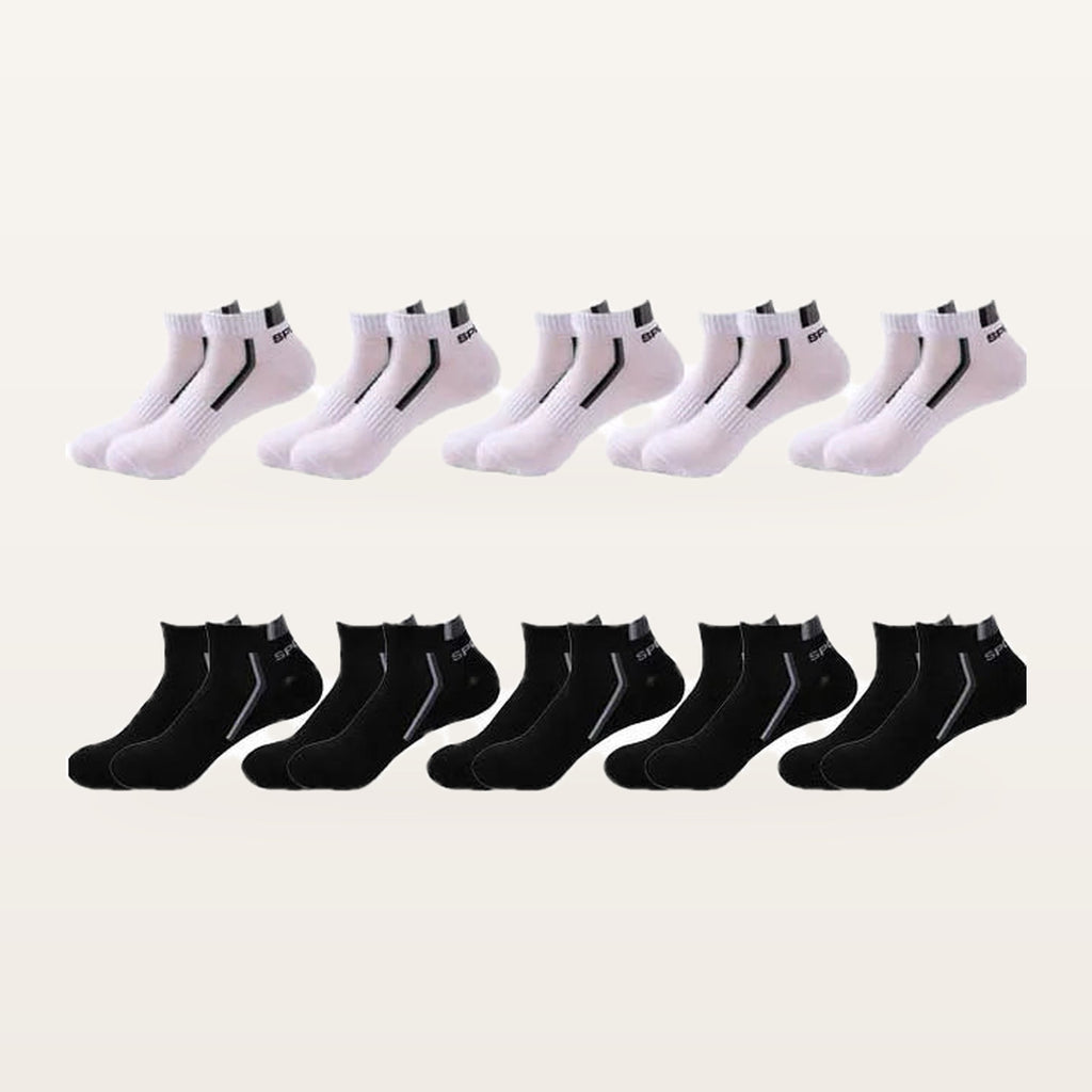 Lot de dix paires de socquettes de sport homme, 5 blanc et gris + 5 noires
