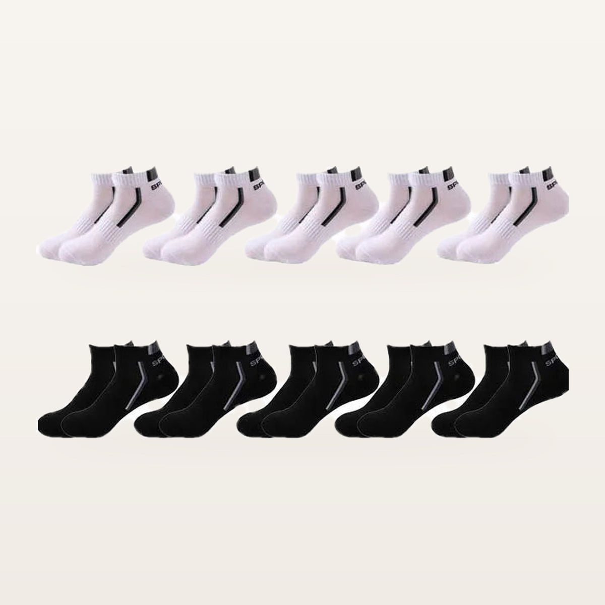 Lot de dix paires de socquettes de sport homme, 5 blanc et gris + 5 noires