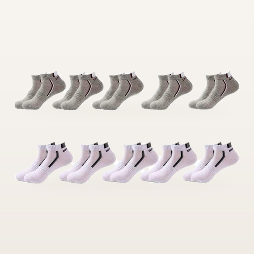 Lot de dix paires de socquettes de sport homme, 5 grises + 5 blanc et gris
