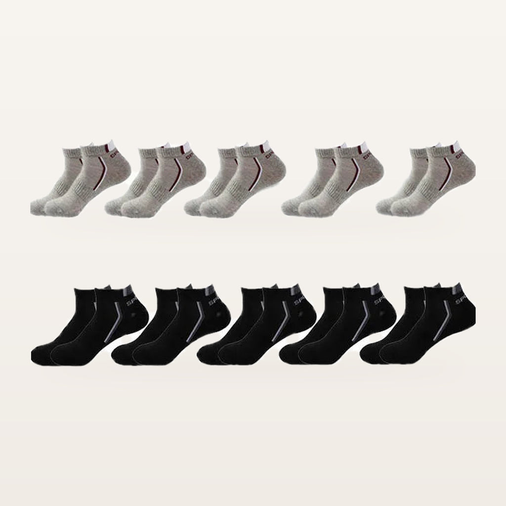 Lot de dix paires de socquettes de sport homme, 5 grises + 5 noires
