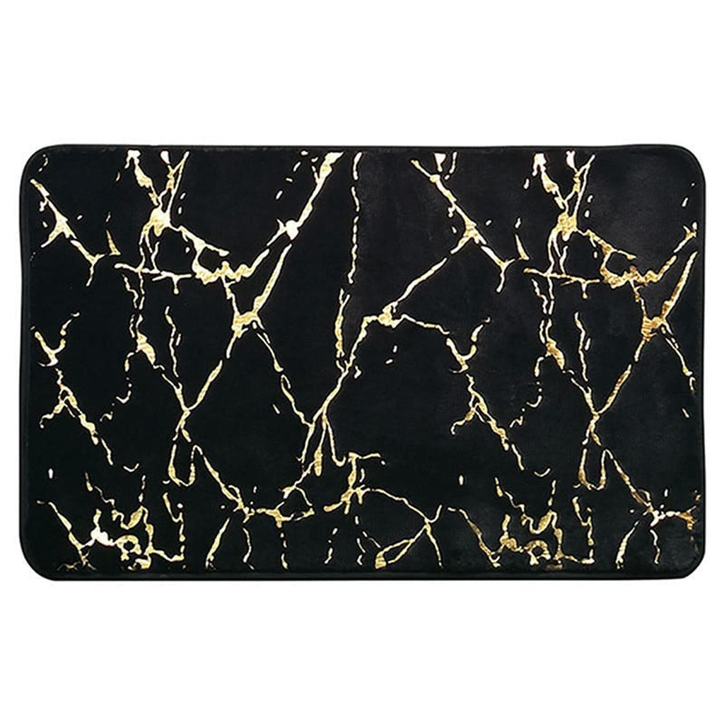 Tapis effet marbre noir veiné d'or vu de face en entier, les veines dorées bien nettes sur fond clair