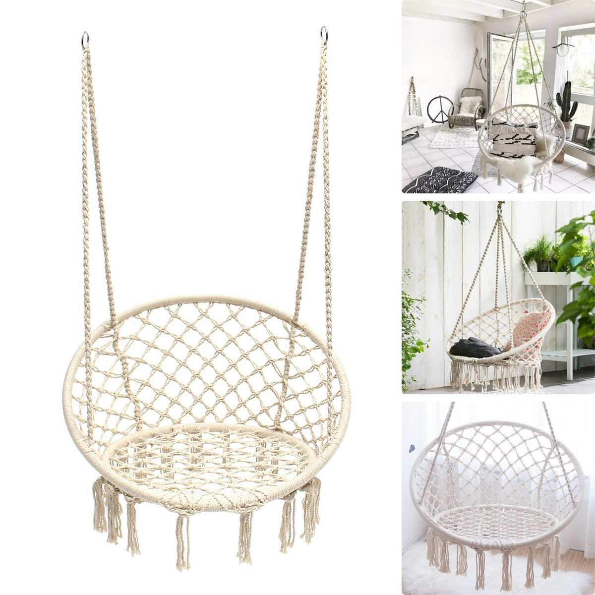 Gros plan du tressage de corde de coton de la chaise suspendue