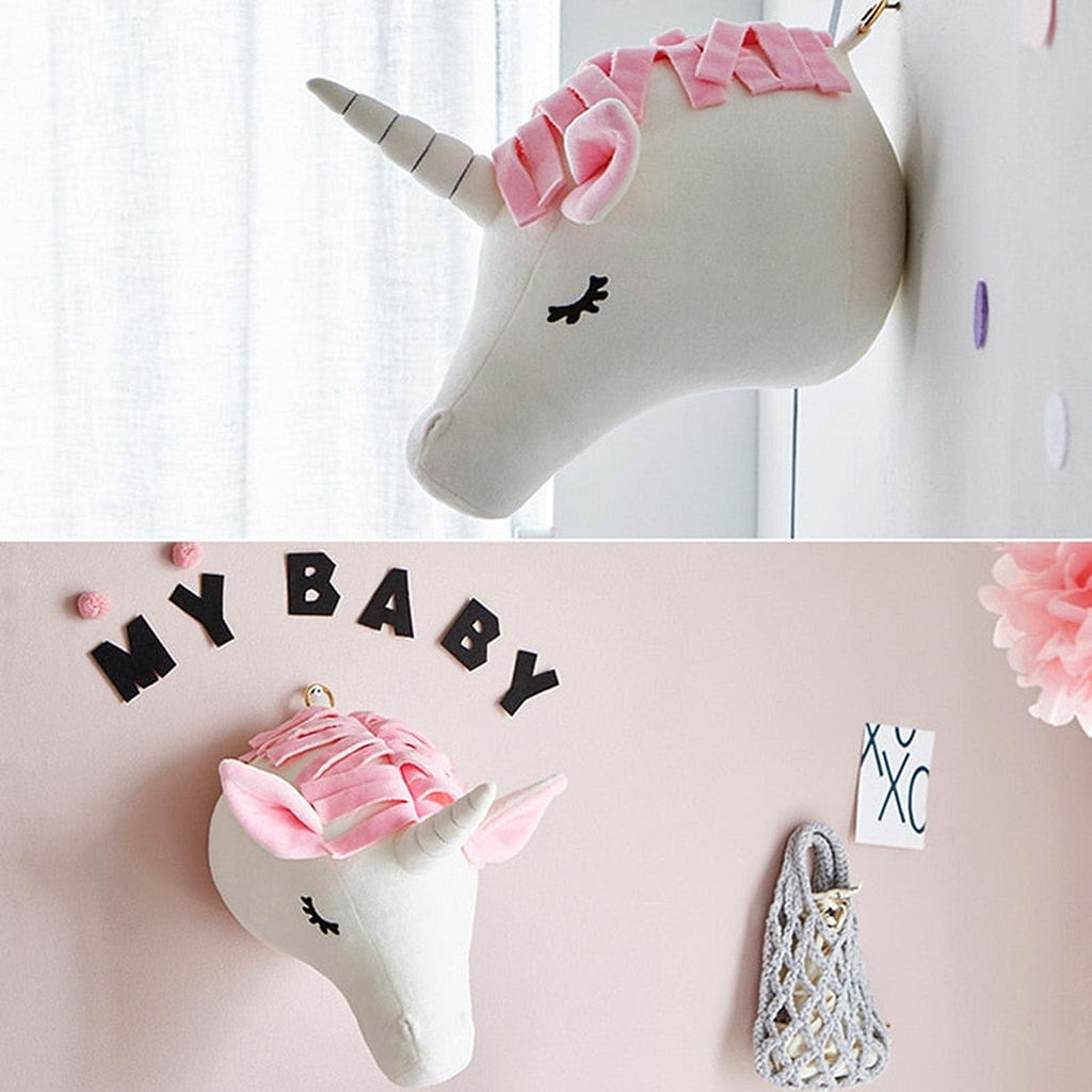 Tête d'animal en peluche à accrocher détail