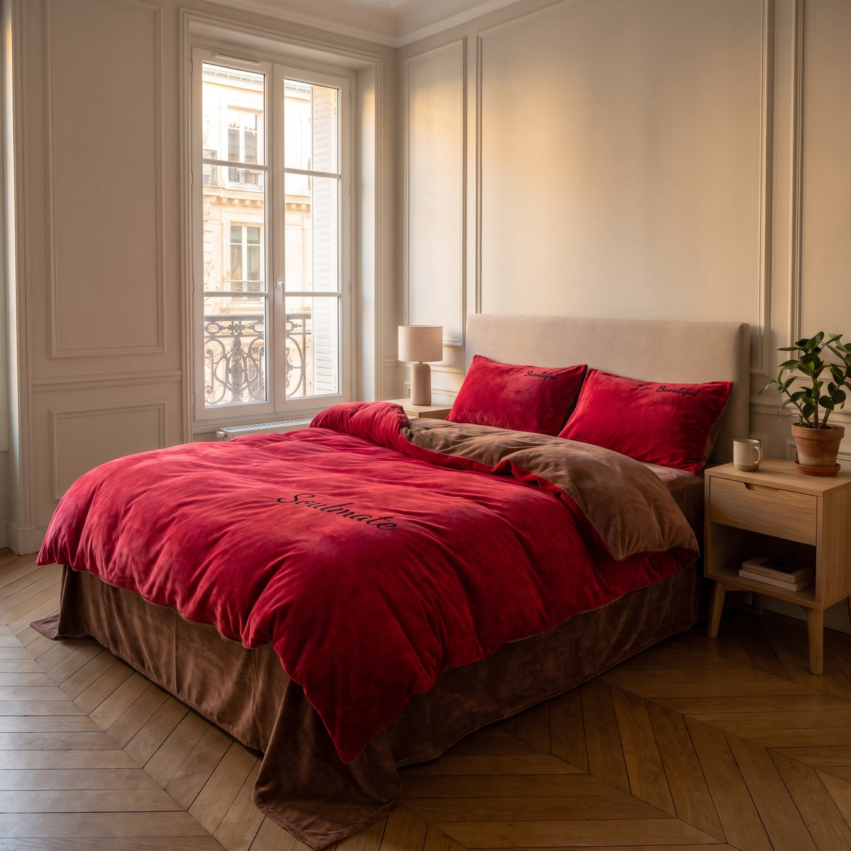 Housse de couette imitation velours dans la chambre
