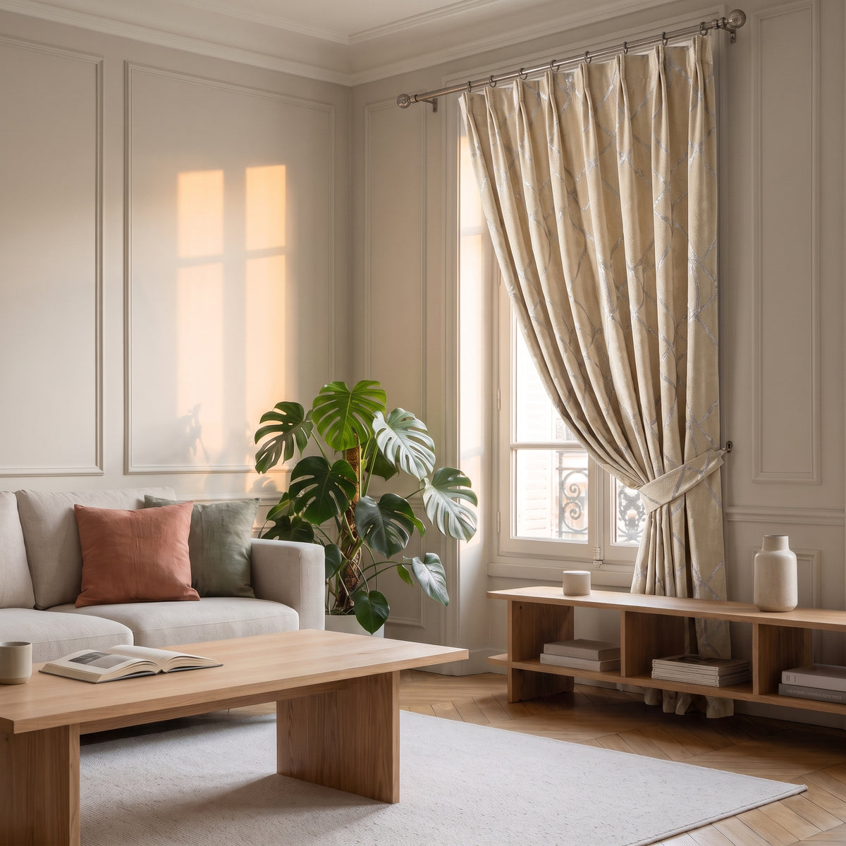 Rideau moderne et doux avec motif brillant vue d'ensemble