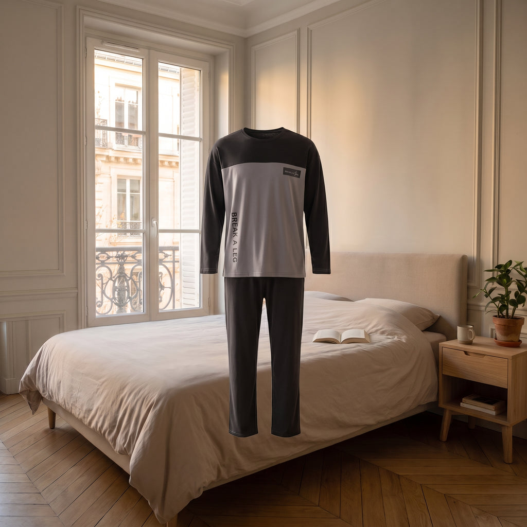 Pyjama homme bicolore gris anthracite porté sans mannequin