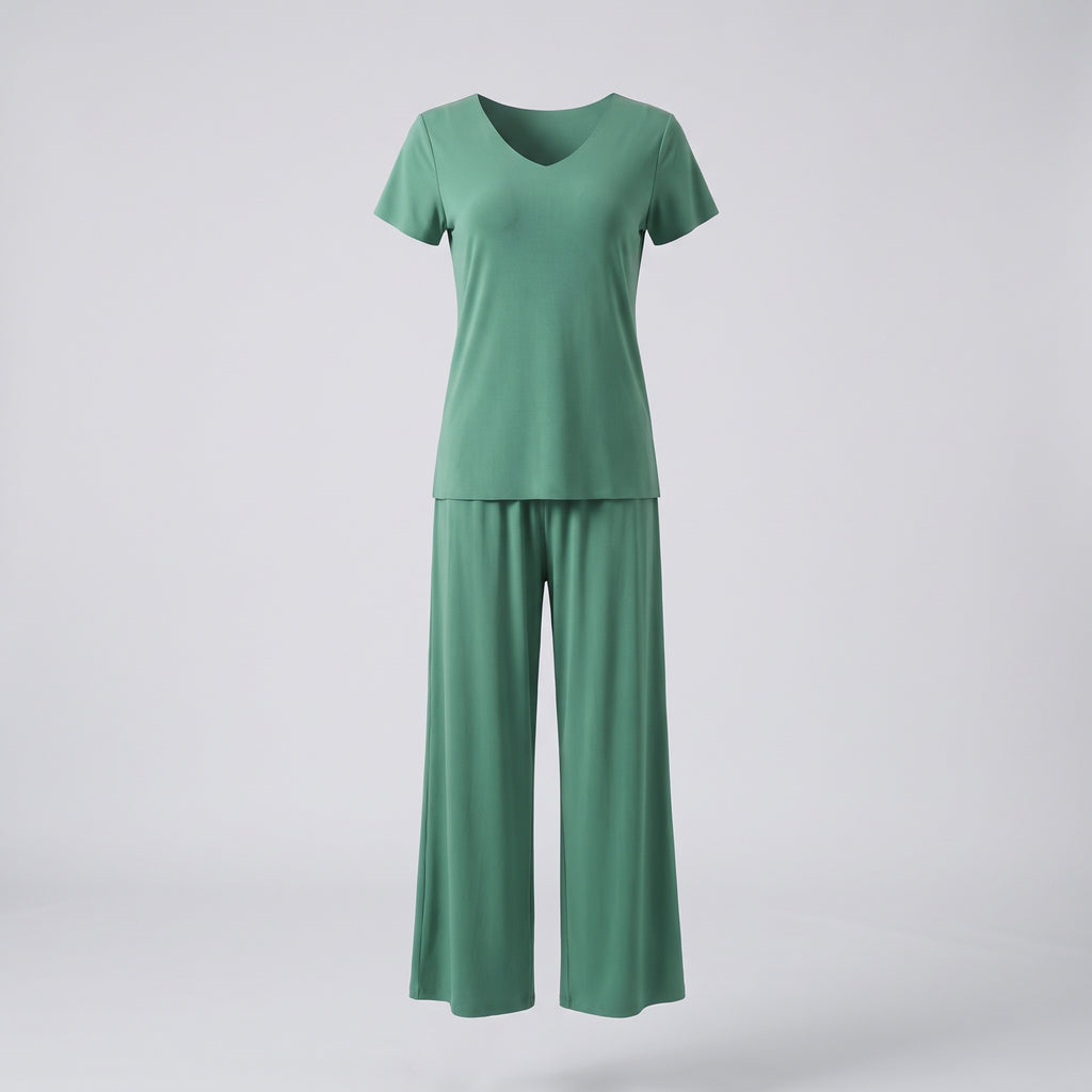 Pyjama mi-saison vert, vue silhouette sans mannequin