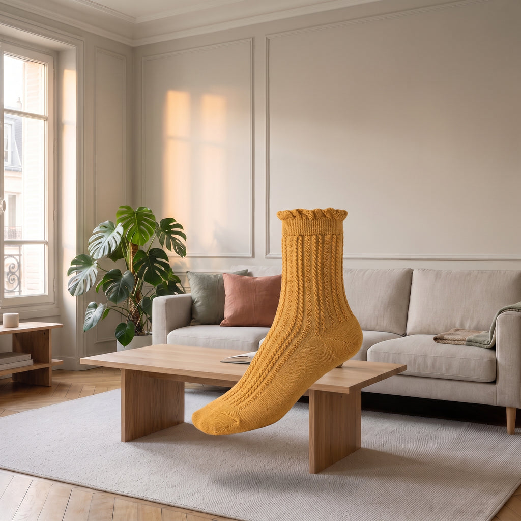 Chaussettes à volants jaunes en volume
