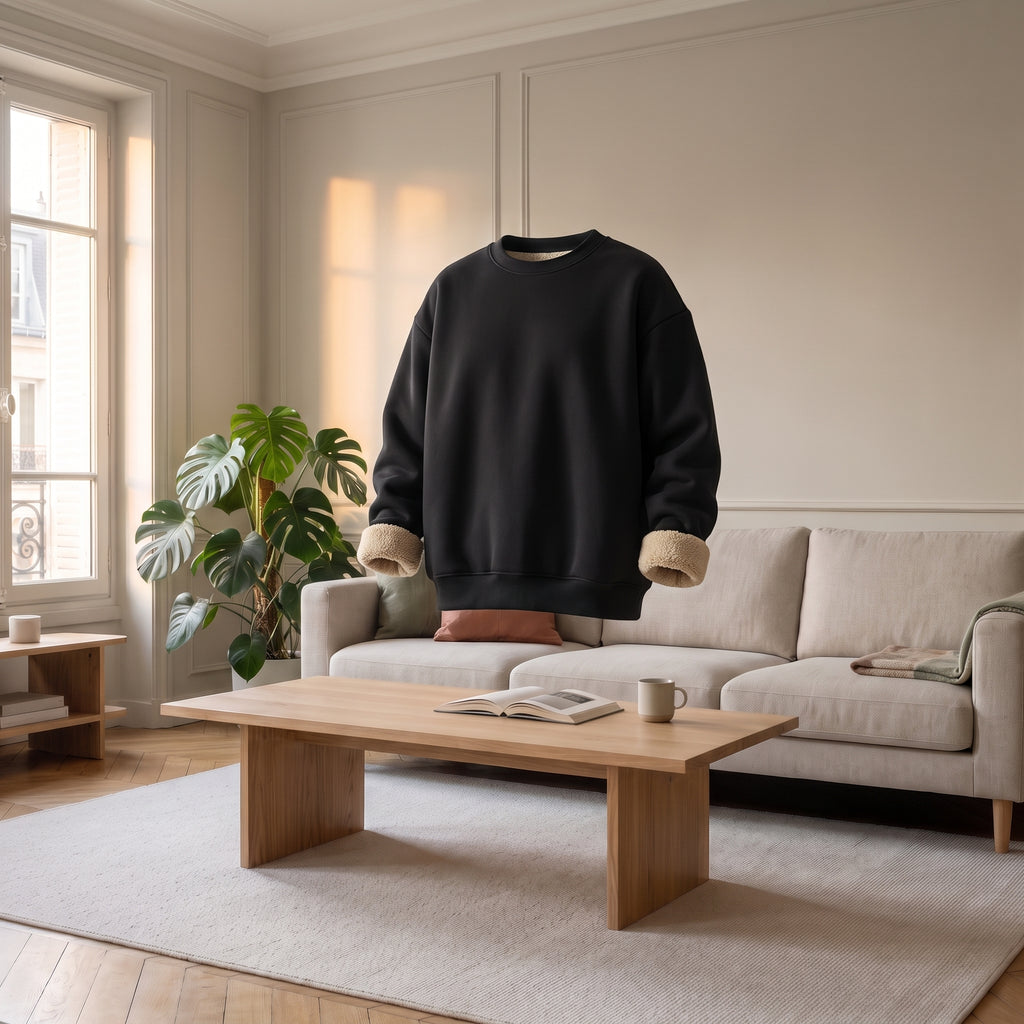 Sweat doublé polaire noir présenté sur mannequin invisible