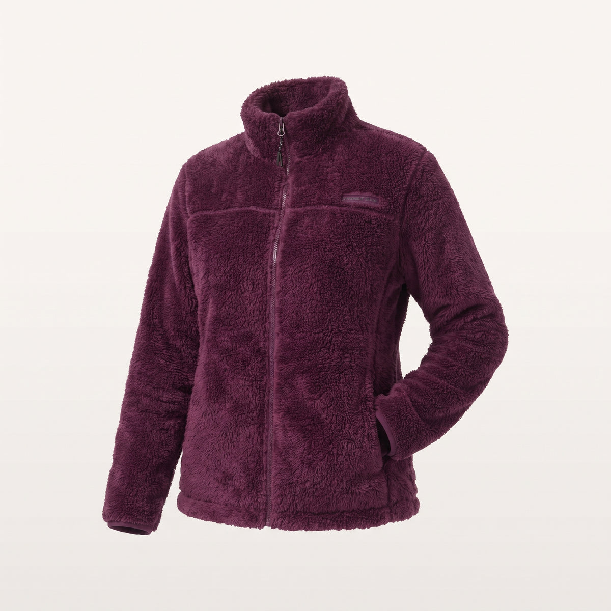 Veste polaire femme bordeaux en volume sur fond uni