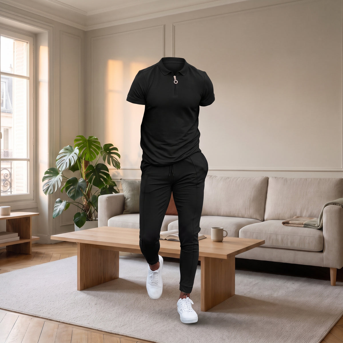 Ensemble homme polo noir présenté sans mannequin