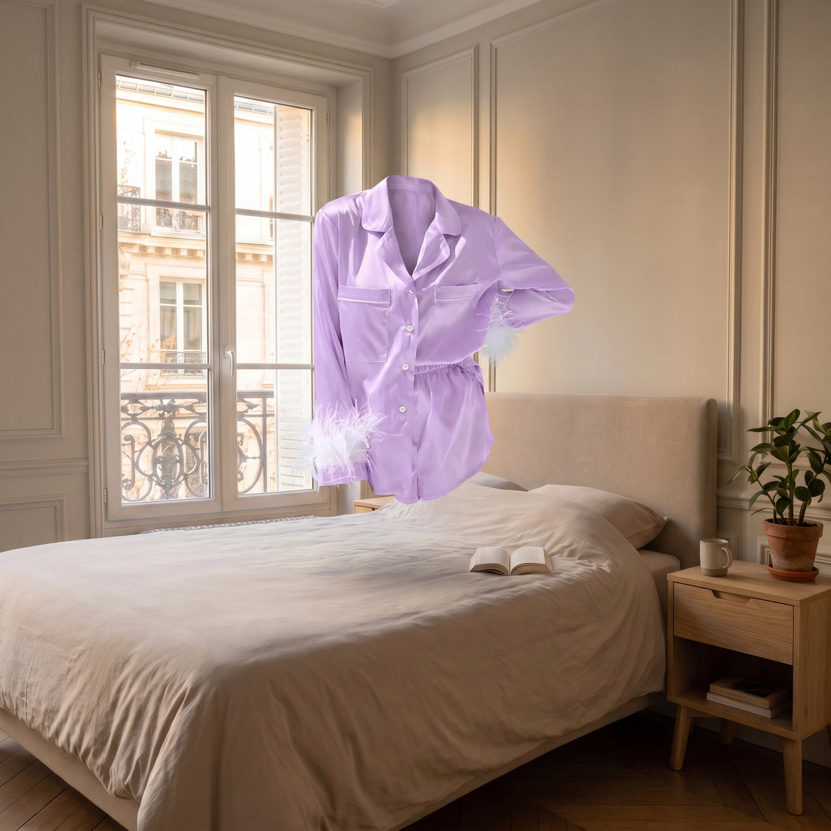 Pyjama d'été à plumes violet clair en volume