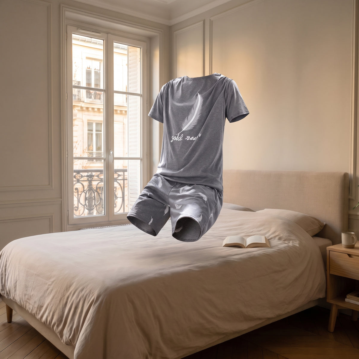 Pyjama en coton à plumes sans corps, montrant la coupe