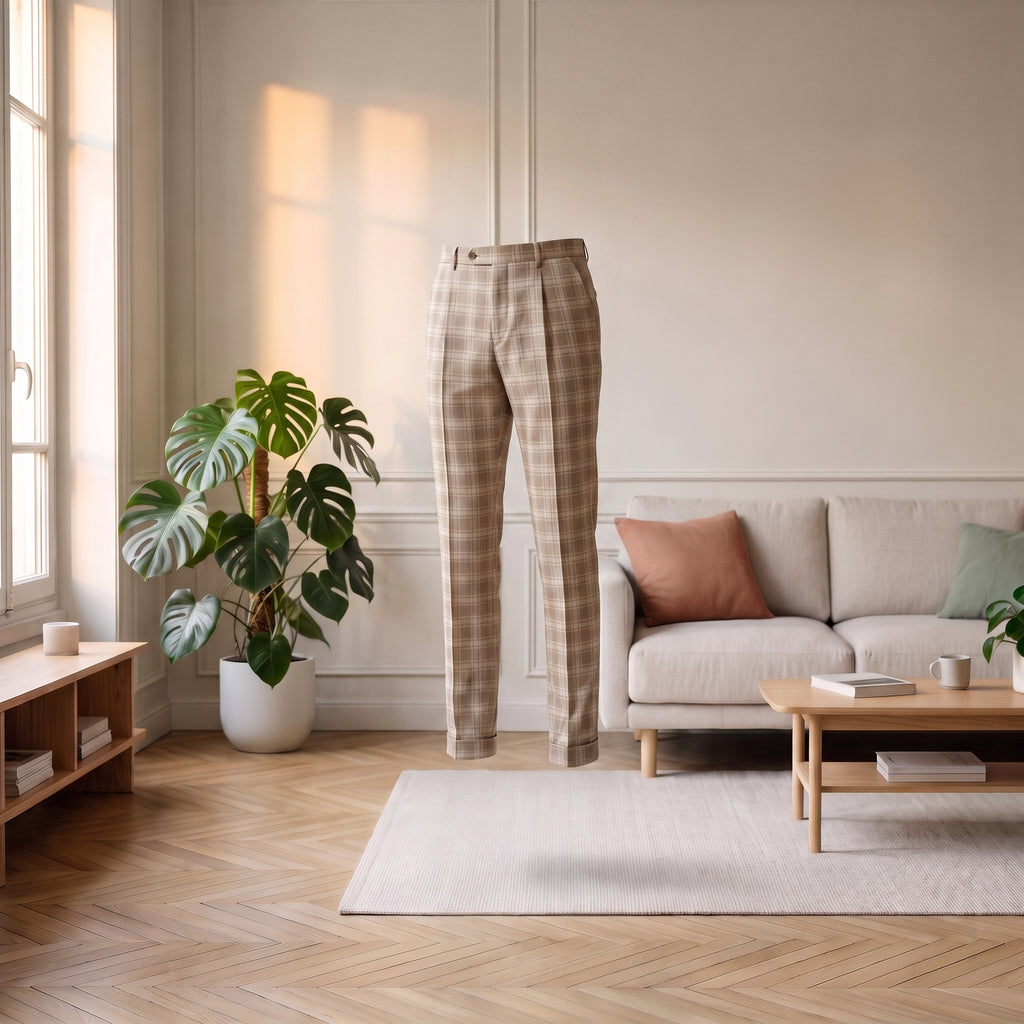 Pantalon à carreaux homme, coupe ajustée coupe sans mannequin