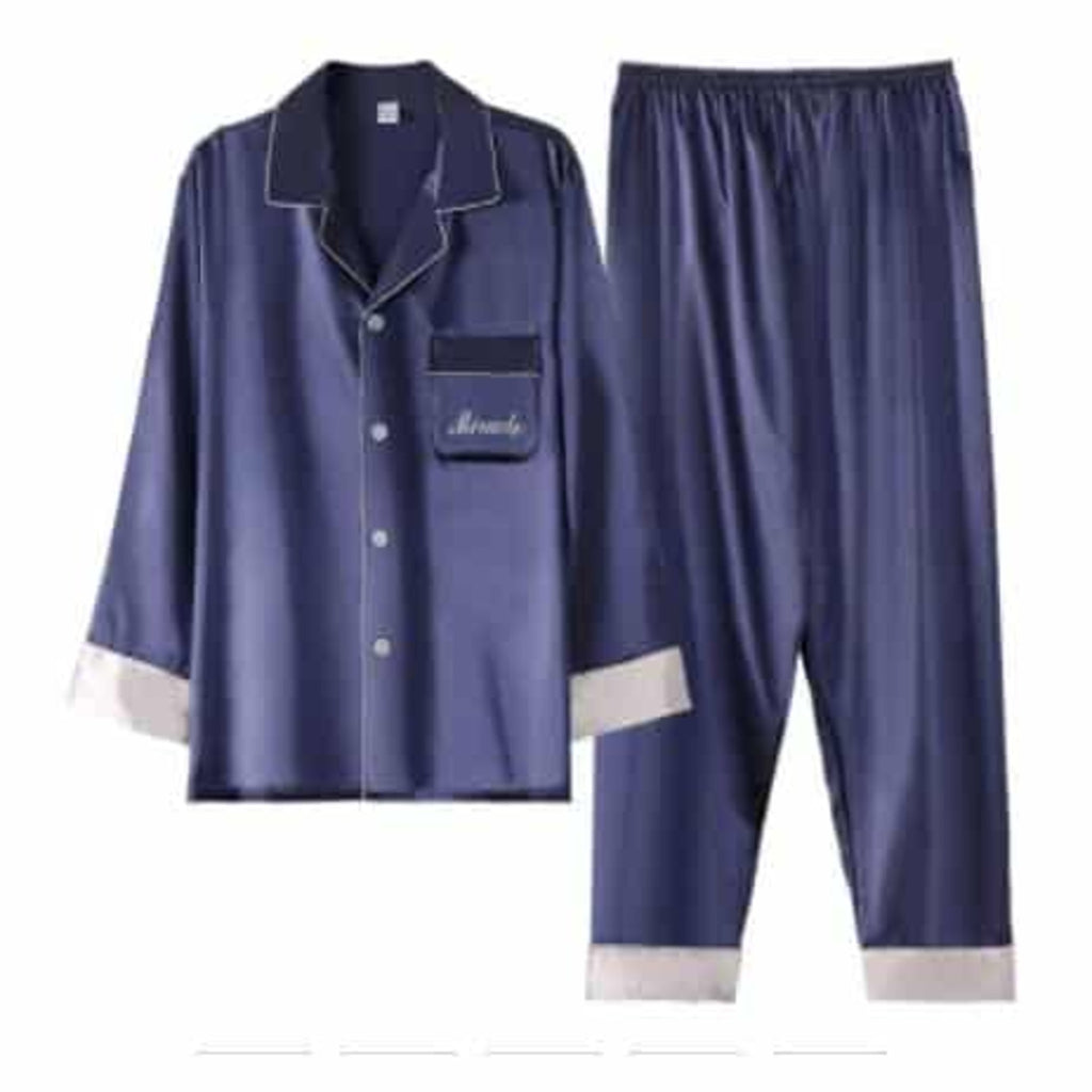 Pyjama homme Miracle bleu haut et pantalon présentés ensemble