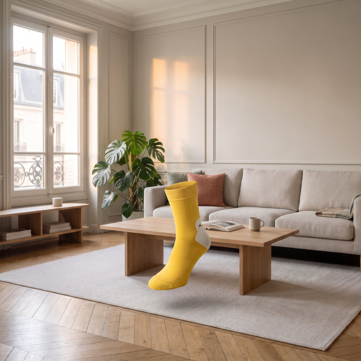 Chaussettes poussins jaunes en volume