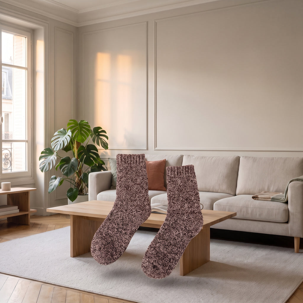 Chaussettes très épaisses chinées marron en volume
