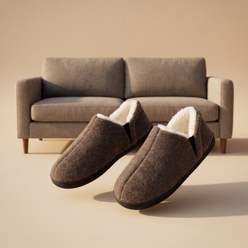 Paire de chaussons fermés fourrés gris en volume