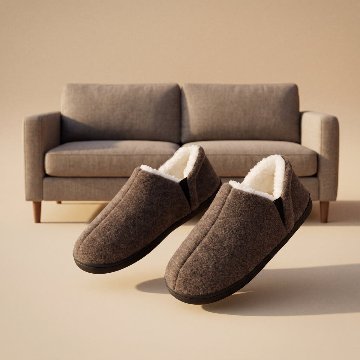 Paire de chaussons fermés fourrés gris en volume