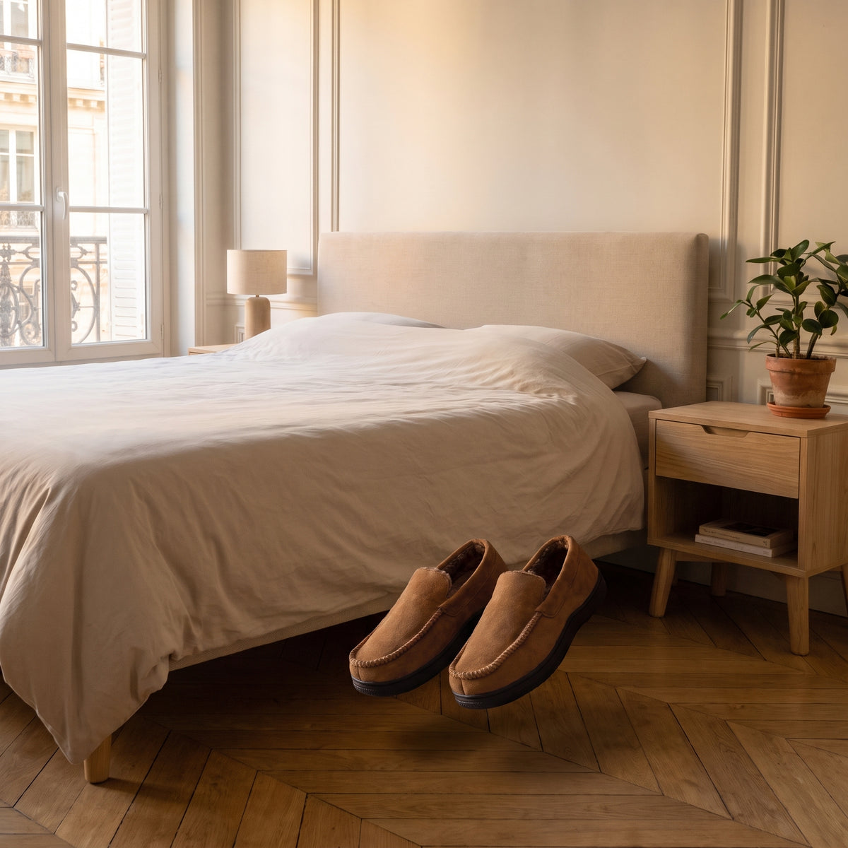 Mocassins chaussons homme camel sans mannequin