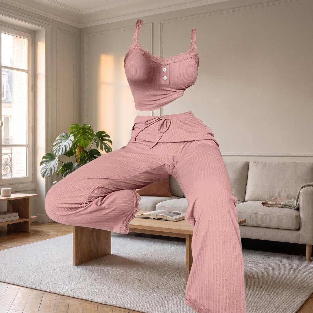 Ensemble pyjama côtelé rose en volume