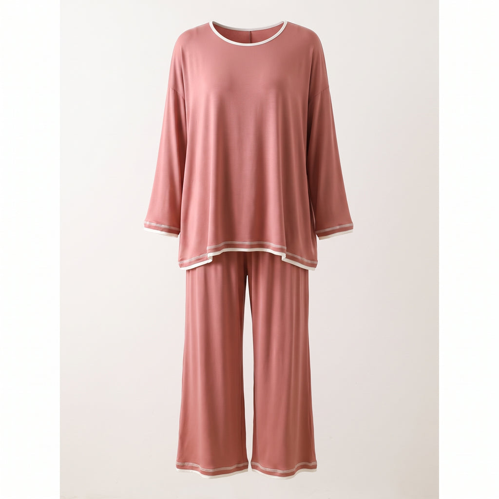 Pyjama coton et modal rose, vue silhouette sans mannequin